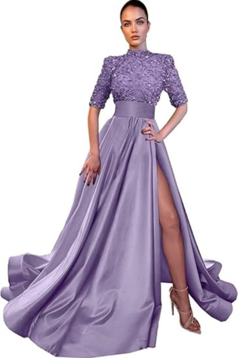 Wisteria Half Sleeves Mermaid Prom Dress with Slit