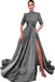 Gray Half Sleeves Mermaid Prom Dress with Slit