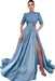 Dusty Blue Half Sleeves Mermaid Prom Dress with Slit