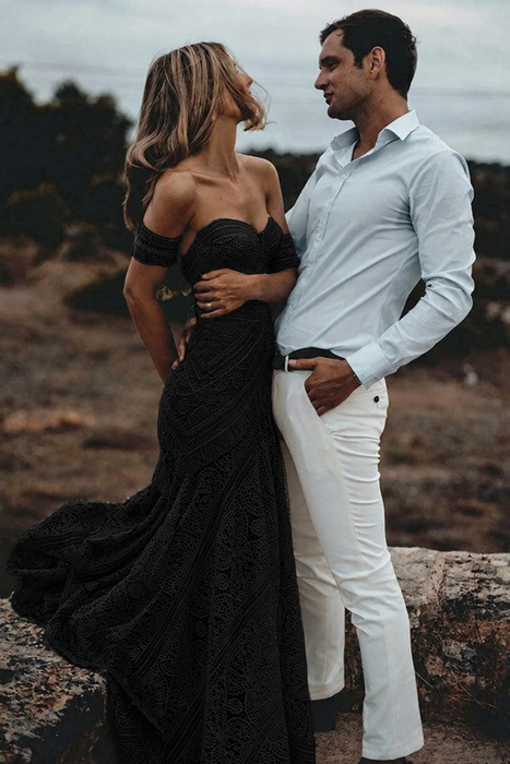 Black Lace Beach Wedding Dresses Sweetheart Boho Wedding Dresses