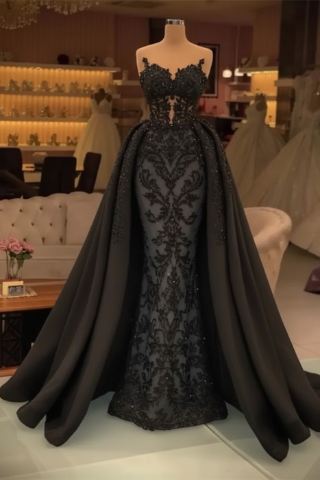 Black Chic evening dresses long lace Prom dresses - Prom Dresses
