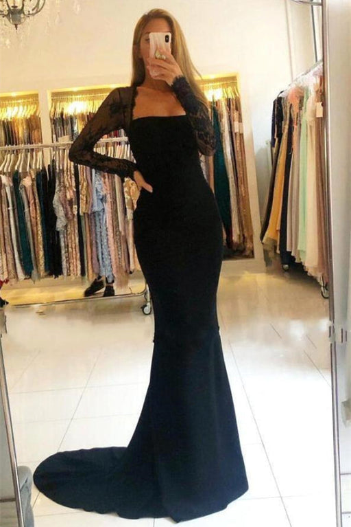 Black Lace Mermaid Prom Dress with Long Sleeves