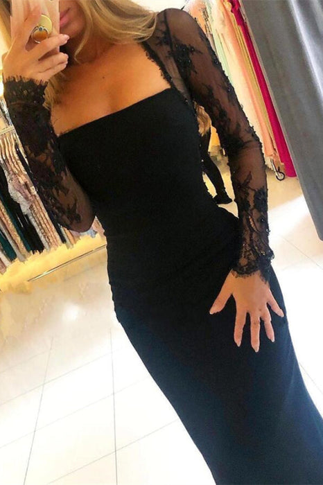 Black Lace Mermaid Prom Dress with Long Sleeves