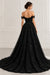 Black Lace Off-the-Shoulder A-Line Prom Dress with Train