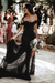 Black Lace Wedding Dress Floor Length Sheath Sleeveless Lace Sweetheart Neck Bridal Dresses Train Dress