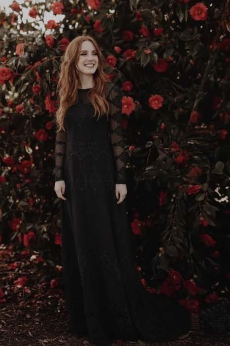 Black Long Sleeve Lace Beach Country Wedding Dress - Wedding Dresses