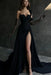Black Long Sleeve Prom Dress V-Neck with Lace Appliques
