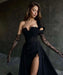 Black Long Sleeve Prom Dress with V-Neck and Lace Appliques