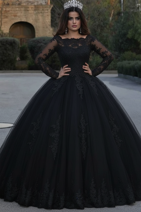 Black Long Sleeves Lace Appliques Wedding Dresses - wedding dresses