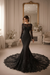 Black Long Sleeves Lace Mermaid Wedding Dress with Appliques