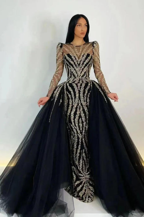 Black Mermaid Prom Dress with Detachable Ruffles