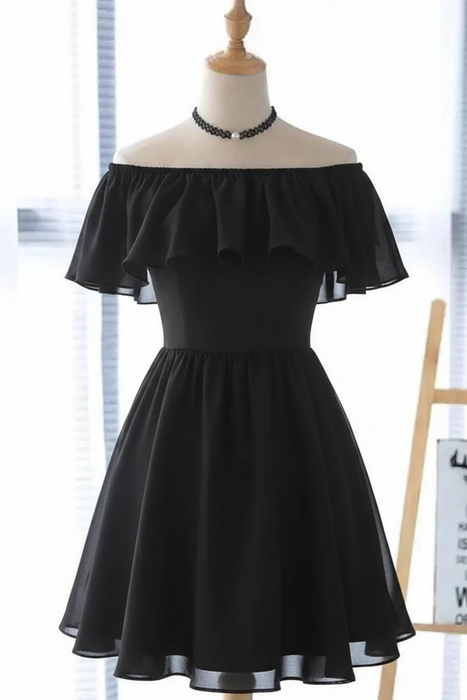 Black Off Shoulder Chiffon Homecoming Dress