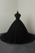 Black wedding dresses ball gown off the shoulder short sleeve natural waist lace applique tulle bridal dress