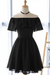 Black Off the Shoulder Chiffon Homecoming Cute Short Graduation Dress - Prom Dresses