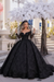 Black Gorgeous Tulle Aline Wedding Dress Off-the-Shoulder with Long Sleeves