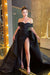 Black Off-the-Shoulder Long Slit Sweetheart A-Line Prom Dress