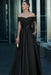Black Off-the-Shoulder Satin Aline Formal Dress with Beadings