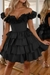Black Off-the-Shoulder Satin Corset Graduation Dress Short Cocktail Dress