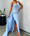 Black One-Shoulder V-Neck Long Prom Dress with Sequin Appliqu¨¦ and Slit