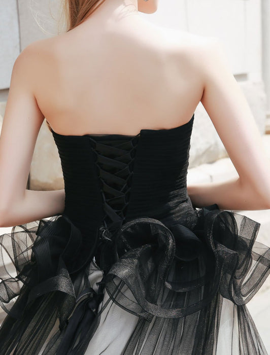Strapless Tulle Princess Black Wedding Gowns-Bridelily Strapless Tulle Princess Black Wedding Gowns-Bridelily