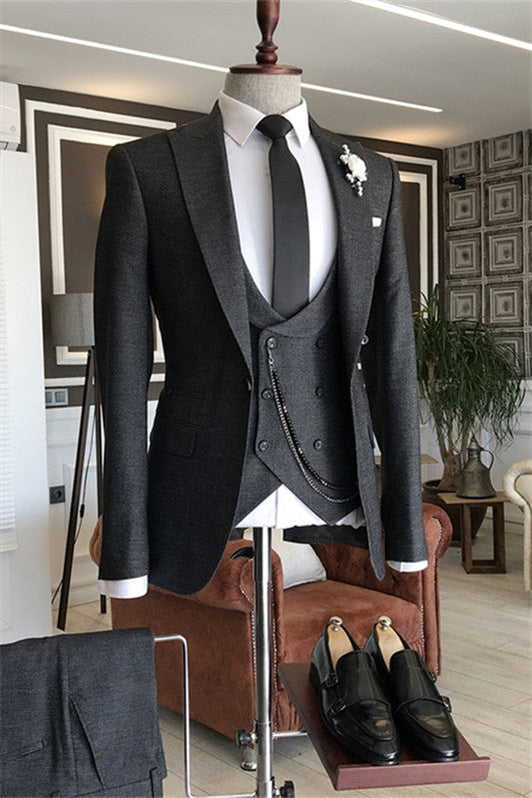 Black Peaked Lapel Three Pieces Men Business Suits Formal Wedding Groo ...