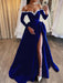 Black Prom Dress Long A Line Pleated High Slit