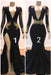 Black Prom Dress with Gold Appliques and Long Sleeves