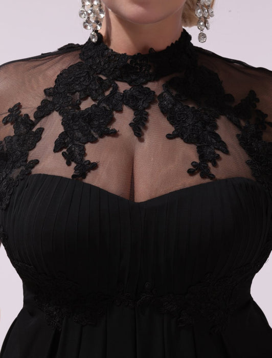Plus Size Evening Dress Chiffon with Lace Applique-Bridelily Plus Size Evening Dress Chiffon with Lace Applique-Bridelily