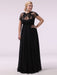 Black Prom Dresses Plus Size Evening Dress Chiffon Lace Applique Illusion Short Sleeves Floor Length Wedding Guest Dress Milanoo