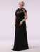Black Prom Dresses Plus Size Evening Dress Chiffon Lace Applique Illusion Short Sleeves Floor Length Wedding Guest Dress misshow