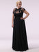 Black Prom Dresses Plus Size Evening Dress Chiffon Lace Applique Illusion Short Sleeves Floor Length Wedding Guest Dress misshow