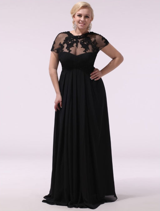 Plus Size Evening Dress Chiffon with Lace Applique-Bridelily Plus Size Evening Dress Chiffon with Lace Applique-Bridelily