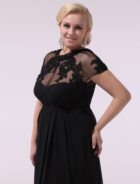 Plus Size Evening Dress Chiffon with Lace Applique-Bridelily Plus Size Evening Dress Chiffon with Lace Applique-Bridelily
