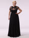 Black Prom Dresses Plus Size Evening Dress Chiffon Lace Applique Illusion Short Sleeves Floor Length Wedding Guest Dress misshow