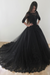 Black Puffy Half Sleeves Long Vintage Tulle Bateau Appliques Wedding Dress - Wedding Dresses