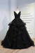 Black Puffy V Neck Sleeveless Tulle Prom with Appliques Long Quinceanera Dress - Prom Dresses