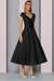 Black Satin A-Line Mother of the Bride Dress V Neck Tea Length Wedding Guest Dress - Prom Dresses