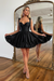 Black Satin Graduation Dress Aline Short Cocktail Dress with Straps
