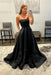 Black Strapless Satin Long Prom Dresses with 3D Flowers