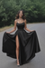 Black Aline Satin Long Prom Dresses with High Slit