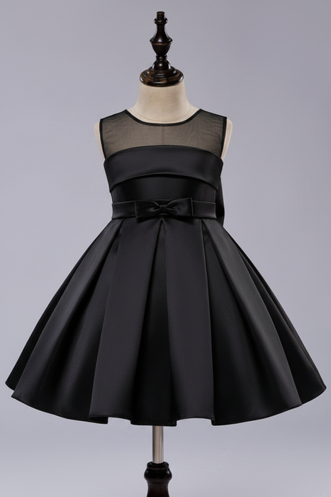 Black Flower Girl Dress Tutu Toddlers Knee Length Satin Pageant Dinner Dress