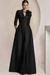 Black Satin V-Neck Mother of the Bride Dress with 3/4 Sleeves with Split Front