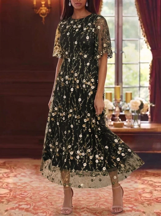 Black Scoop Neck Lace Embroidery Mother of the Bride Dresses Floral