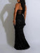 Black Sequin Prom Dress with Sleeveless V Neck and Long Evening Gown