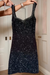 Black Sequins Prom Dress with Spaghetti Straps and Short Sleeveless Design for Christmas Party
