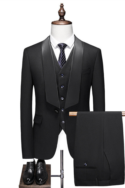 Earl Classic 3-pieces Black Shawl Lapel Wedding Suit - Perfect Choice for Grooms