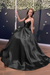 Black Simple A Line V Neck Backless Yellow Long Prom Dresses