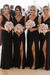 Black Simple V Neck Sleeveless Sheath Pleated Chiffon Bridesmaid Dress with Split