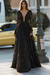 Black Simple Wedding Dress A Line V Neck Long Sleeves Lace Floor Length Bridal Gowns