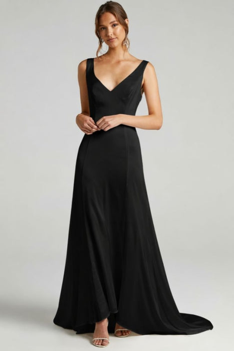 Black Simple Wedding Dress A-Line V-Neck Sleeveless Backless Chiffon Bridal Dresses